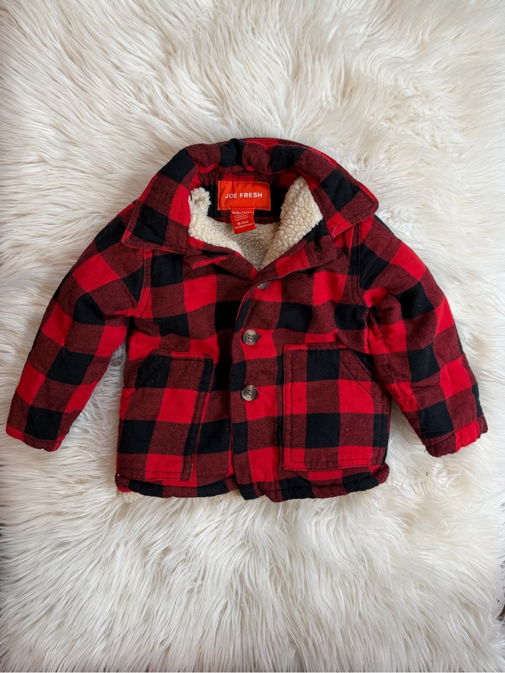 Joe Fresh Red and Black Buffalo Plaid Sherpa-Lined Toddler Coat